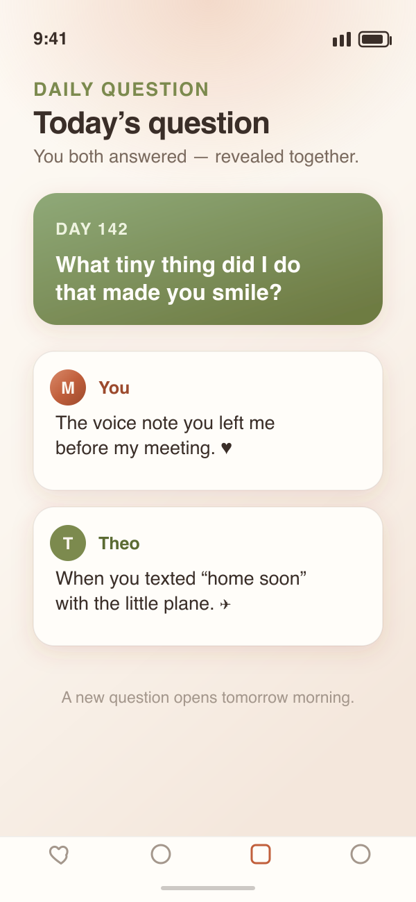 Today's shared question in Close Couples, with both answers revealed.